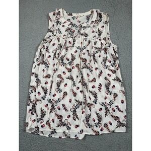 Pleione Shirt Womens Small White Floral Sleeveless Drawstring‎ V Neck Ruffle